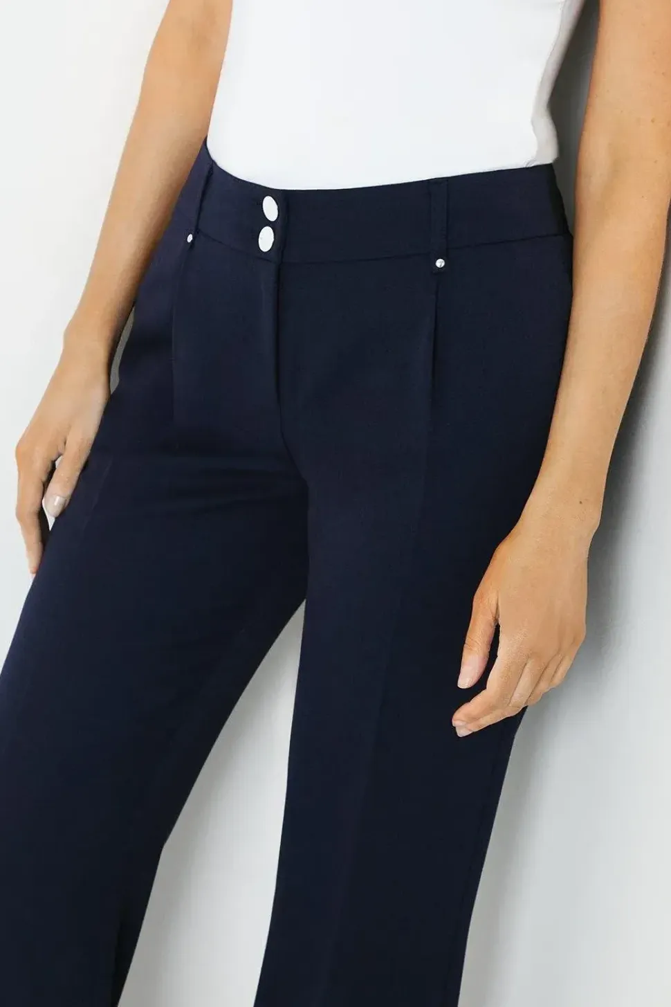 Navy Smart Wide Leg Trousers