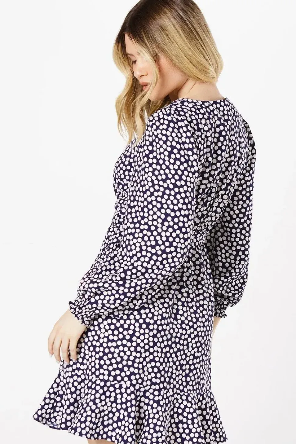 Navy Spot Belted Mini Dress