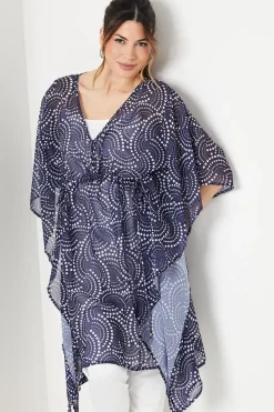 Navy Spot Chiffon Kaftan Dress