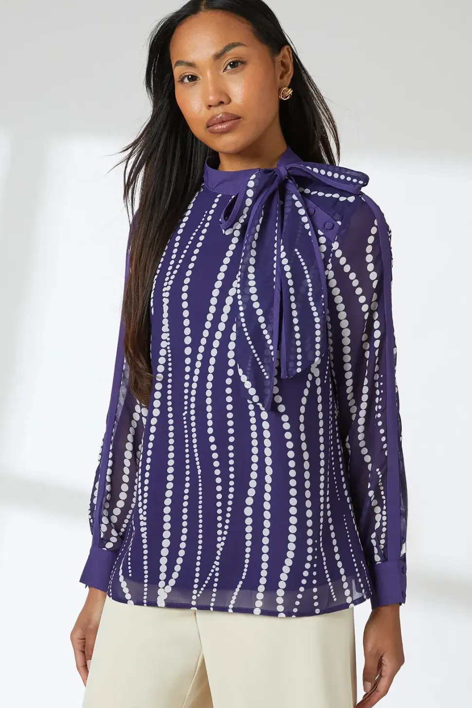 Navy Spot Contrast Detail Top