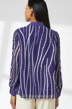 Navy Spot Contrast Detail Top