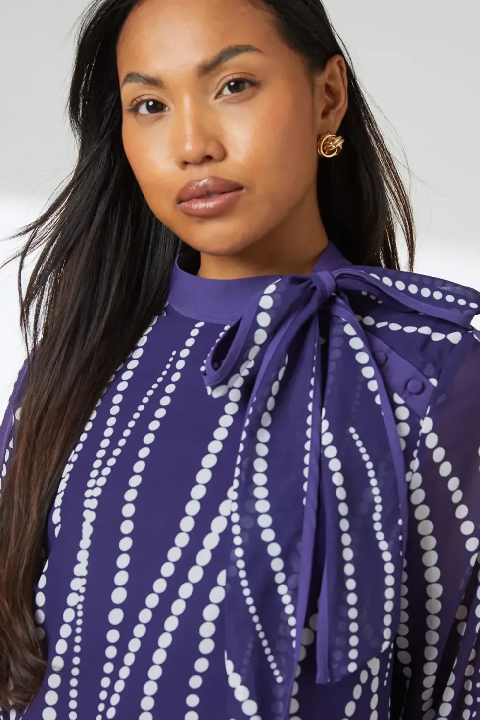 Navy Spot Contrast Detail Top