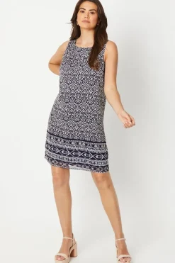 Navy Tile Border Print Sleeveless Shift Dress