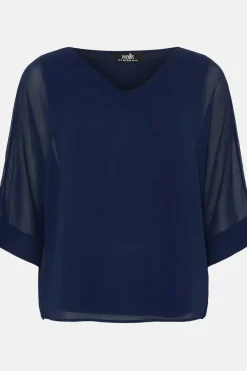 Navy V Neck Overlayer Top