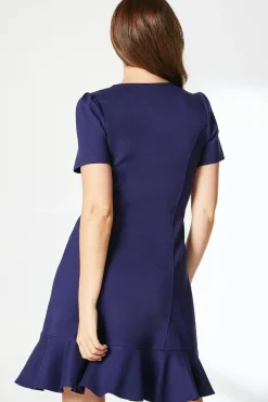 Navy Zip Front Ponte Shift Dress