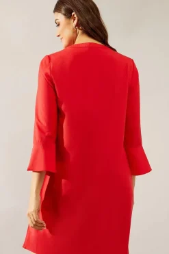 Neck Tie Flute Sleeve Shift Dress