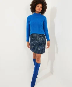 Neon Detail Textured Tweed Mini Skirt