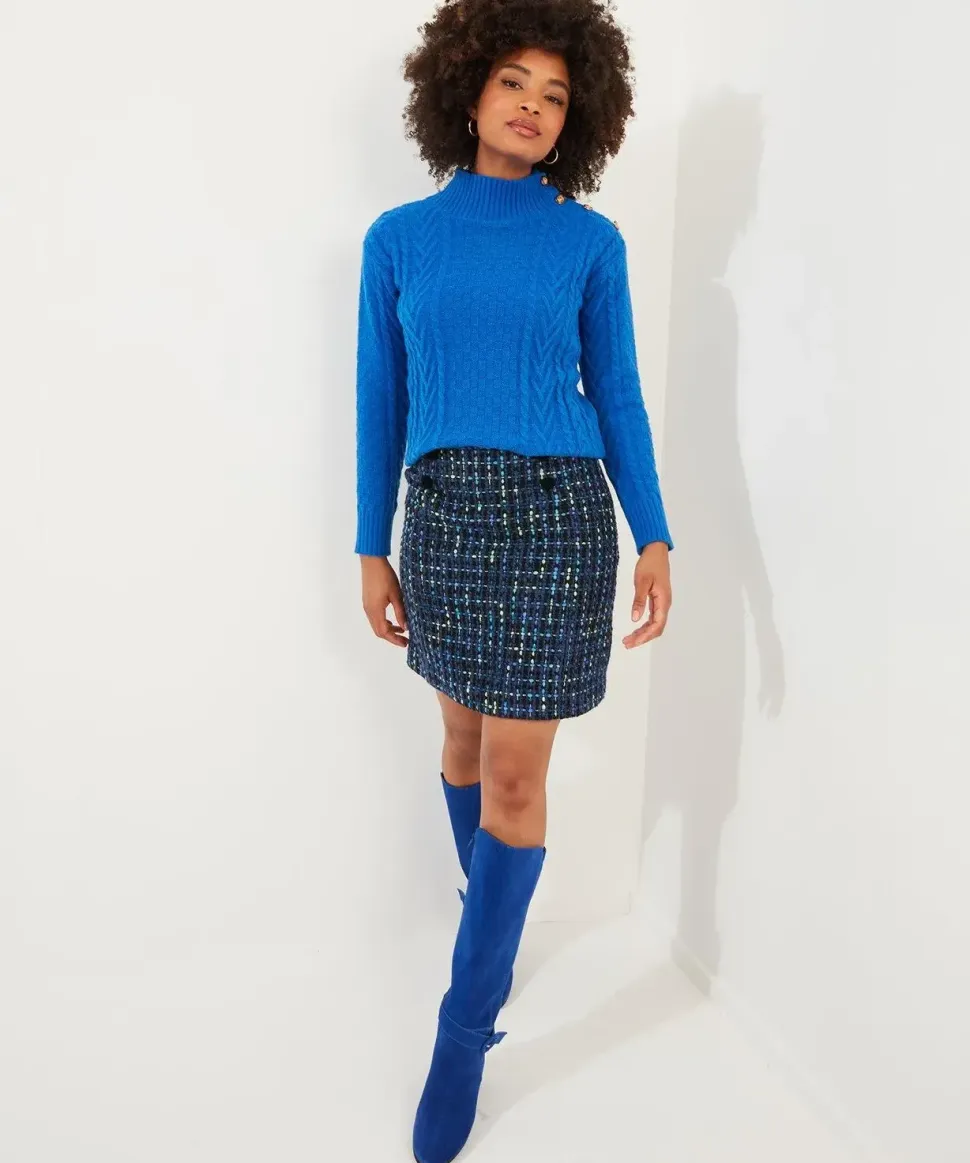 Neon Detail Textured Tweed Mini Skirt