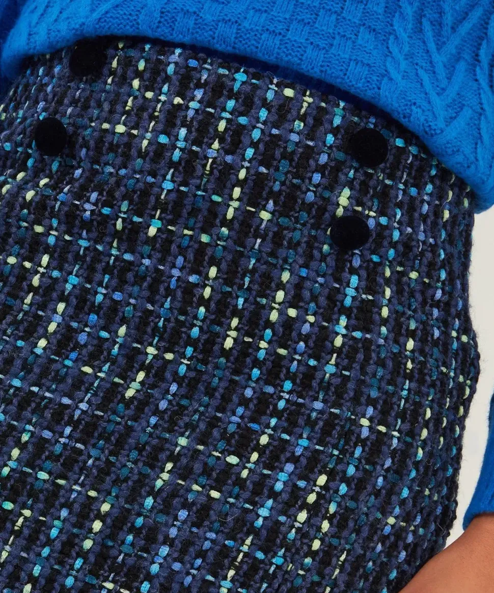 Neon Detail Textured Tweed Mini Skirt