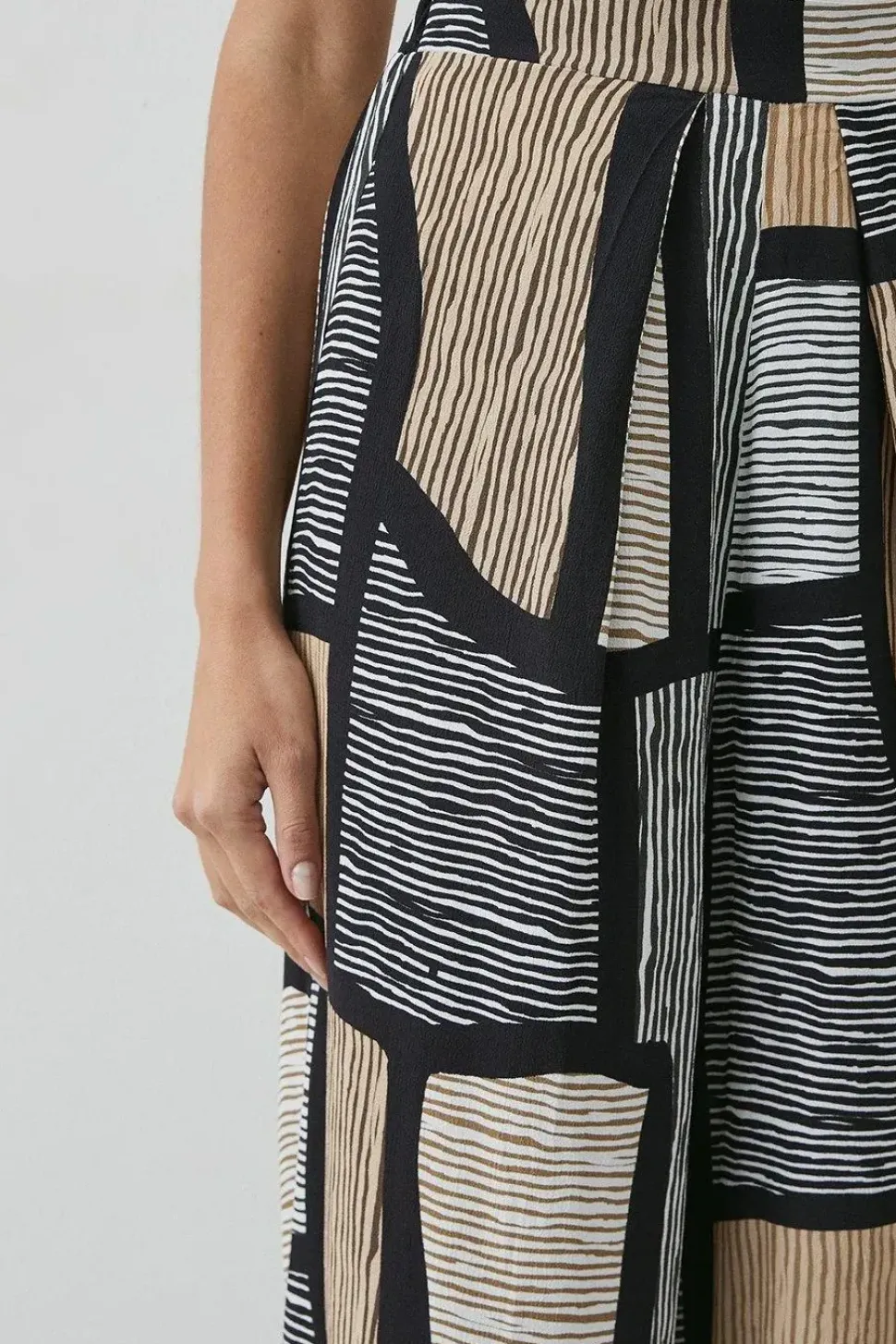 Neutral Abstract Printed Wide Leg Trouser