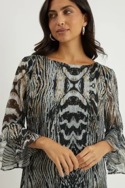 Neutral Animal Fluted Shift Dress