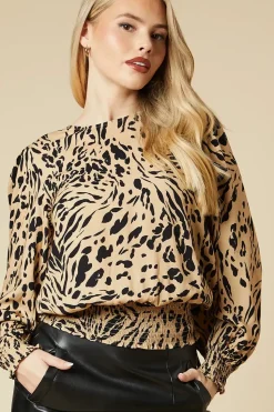 Neutral Animal Shirred Hem Top