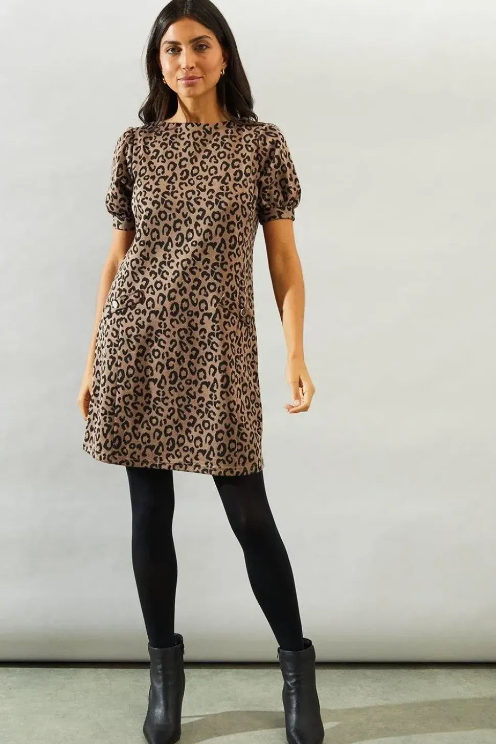 Neutral Short Sleeve Jacquard Ponte Shift Dress