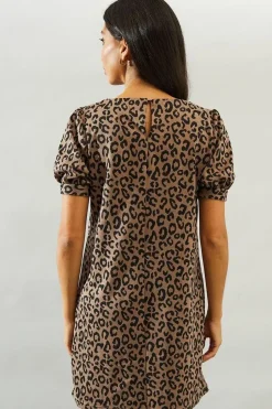Neutral Short Sleeve Jacquard Ponte Shift Dress