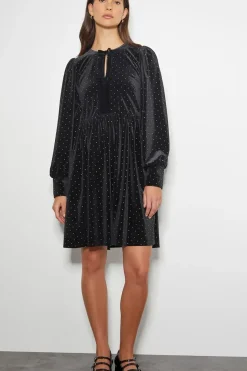 Nora Long Sleeve Velvet Mini Dress Black