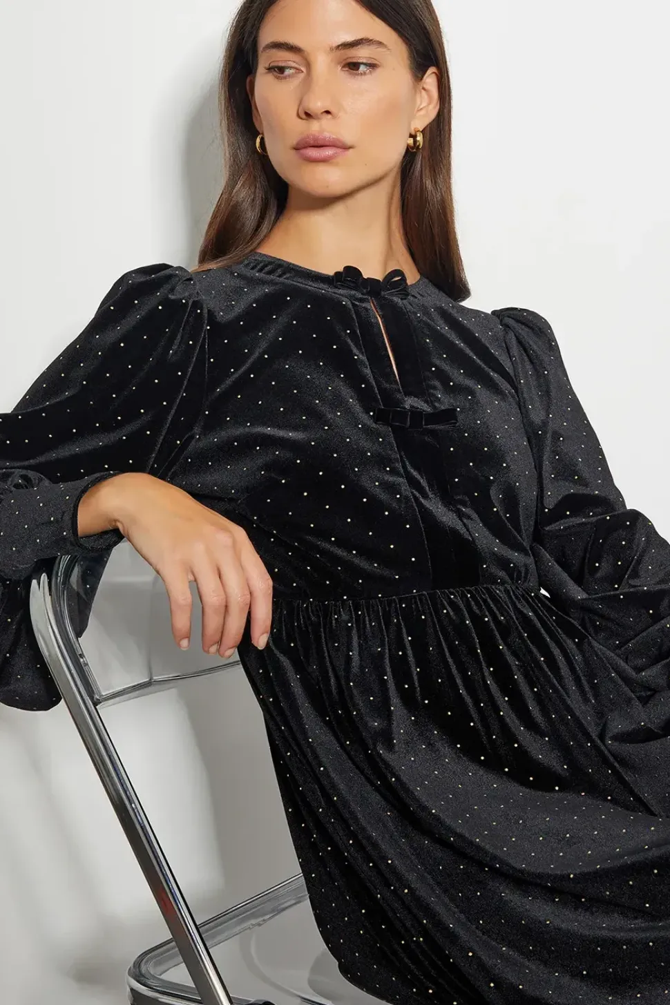 Nora Long Sleeve Velvet Mini Dress Black