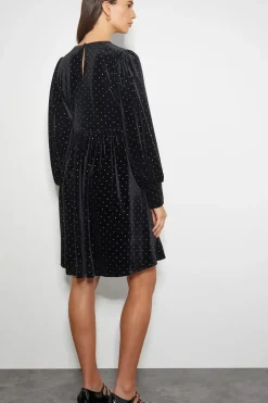 Nora Long Sleeve Velvet Mini Dress Black