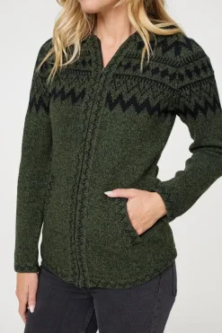 Nordic Print Zip Front Hooded Cardigan