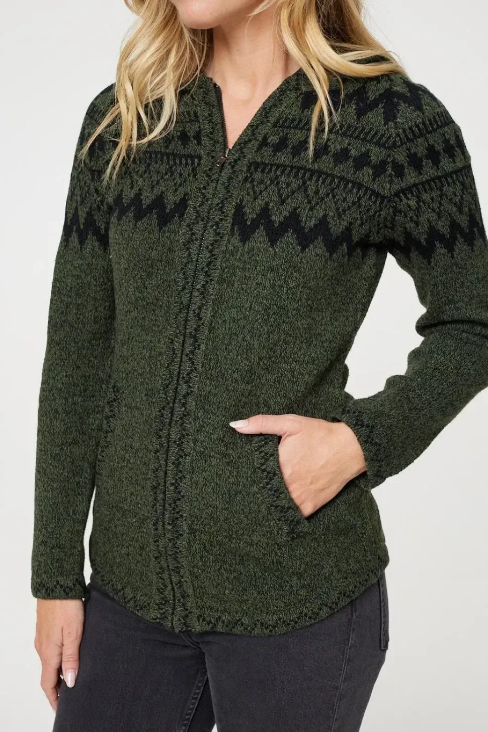 Nordic Print Zip Front Hooded Cardigan