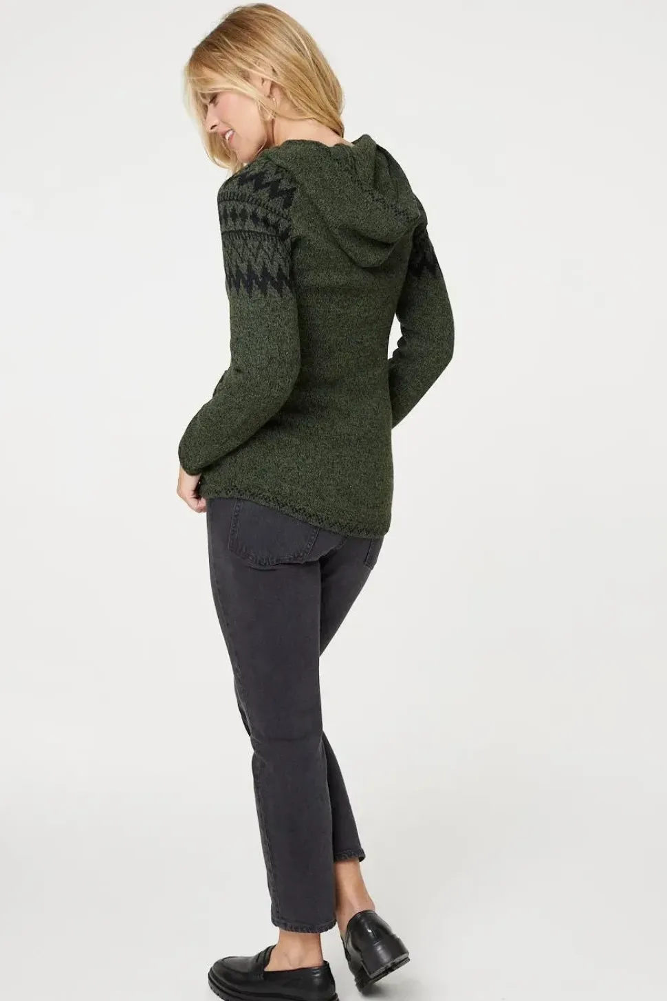 Nordic Print Zip Front Hooded Cardigan