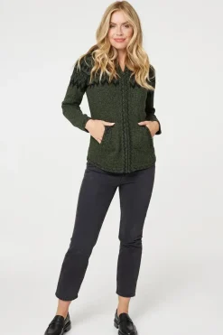 Nordic Print Zip Front Hooded Cardigan