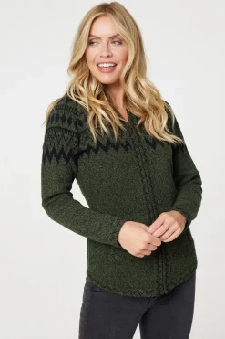 Nordic Print Zip Front Hooded Cardigan