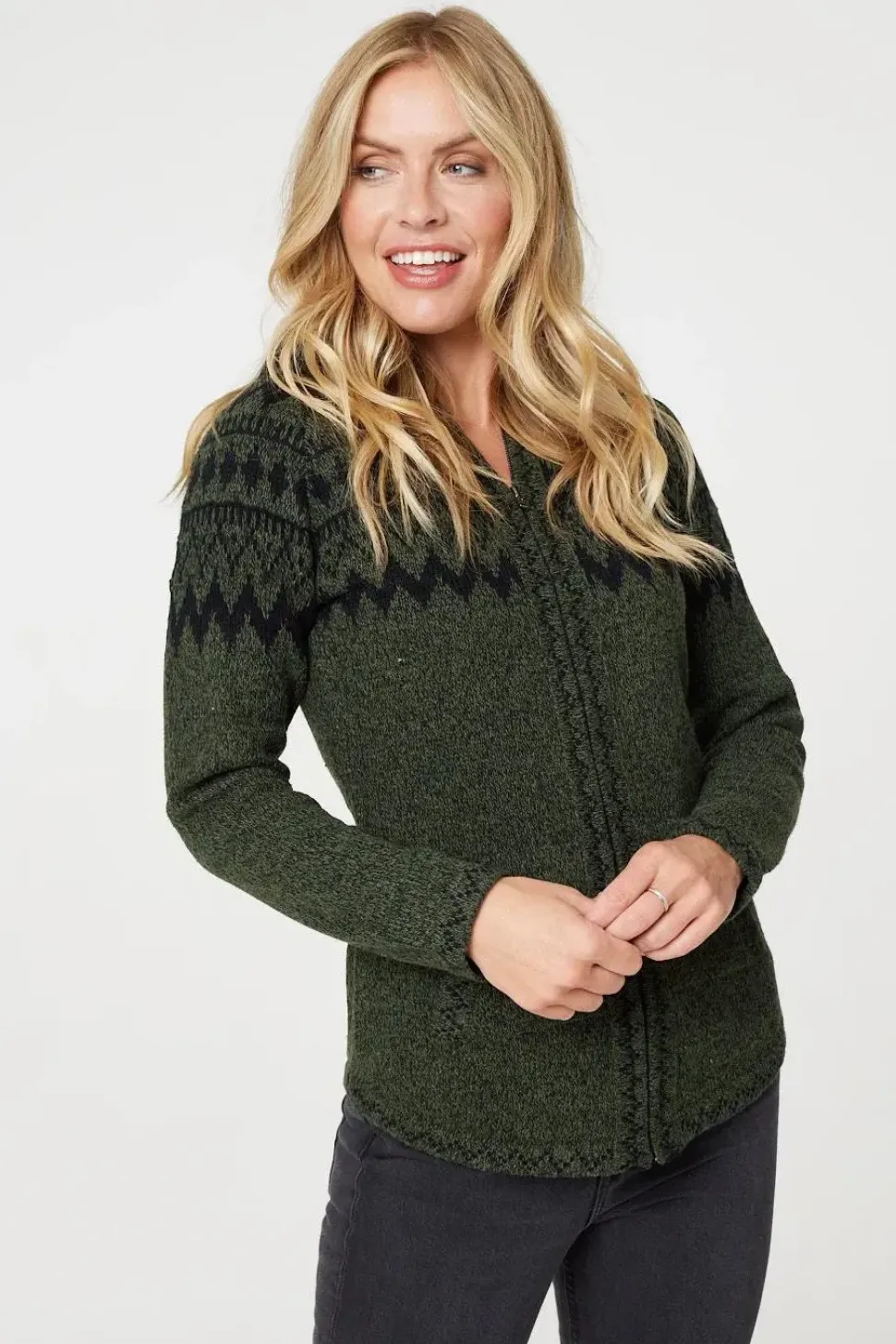 Nordic Print Zip Front Hooded Cardigan