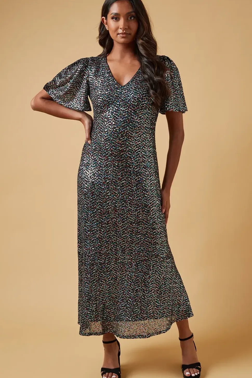 Occaison Sequin Flare Sleeve Midaxi Dress