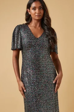 Occaison Sequin Flare Sleeve Midaxi Dress