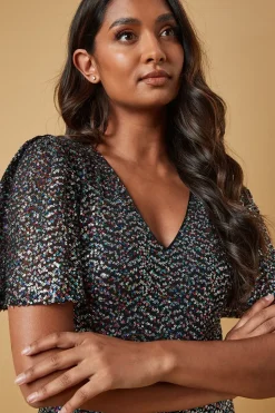 Occaison Sequin Flare Sleeve Midaxi Dress
