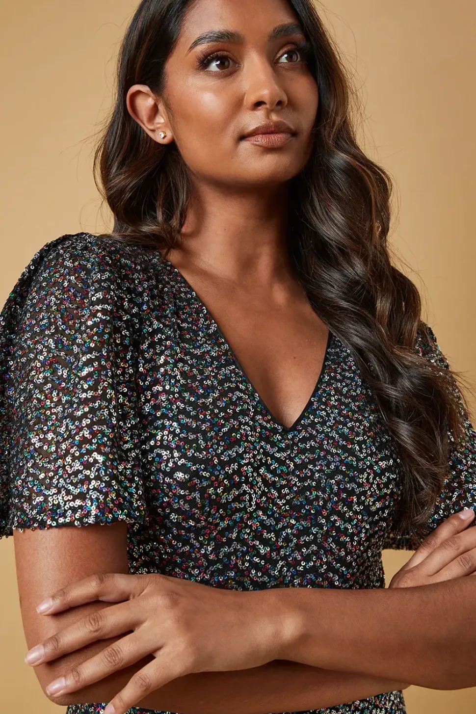 Occaison Sequin Flare Sleeve Midaxi Dress