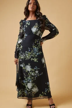 Occasion Abstract Floral Ruched Sleeve Midaxi Dress