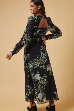 Occasion Abstract Floral Ruched Sleeve Midaxi Dress