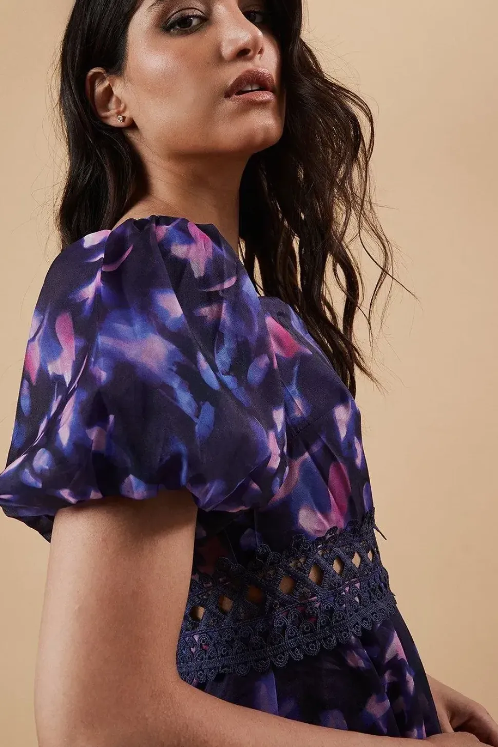 Occasion Abstract Organza Ruffle Midi Dress