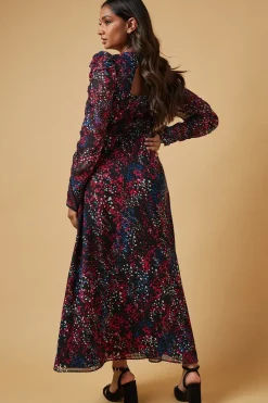 Occasion Abstract Spot Ruched Sleeve Midaxi Dress