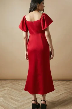 Occasion Angel Sleeve Bias Midi Dress