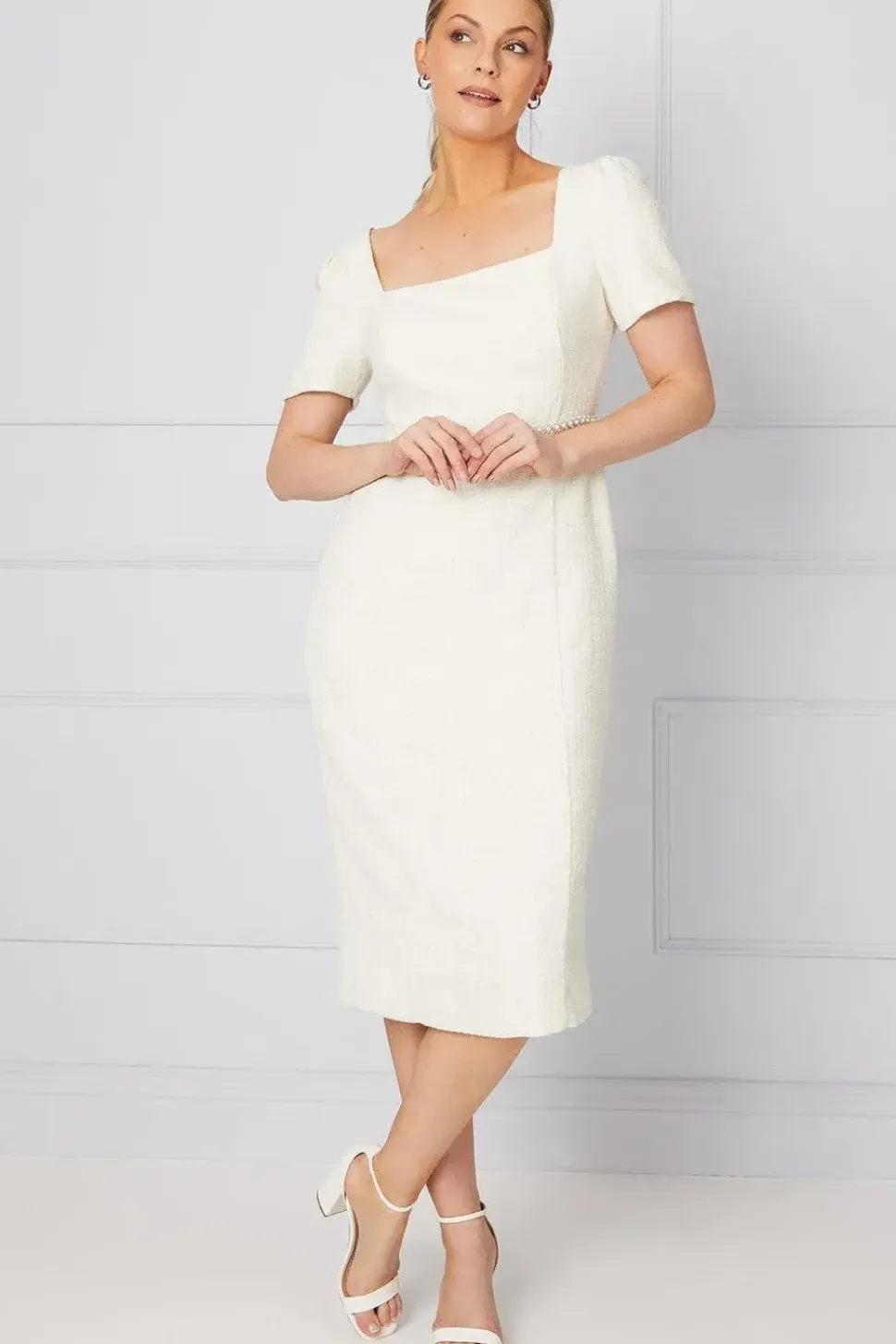 Occasion Boucle Pearl Waistband Pencil Dress