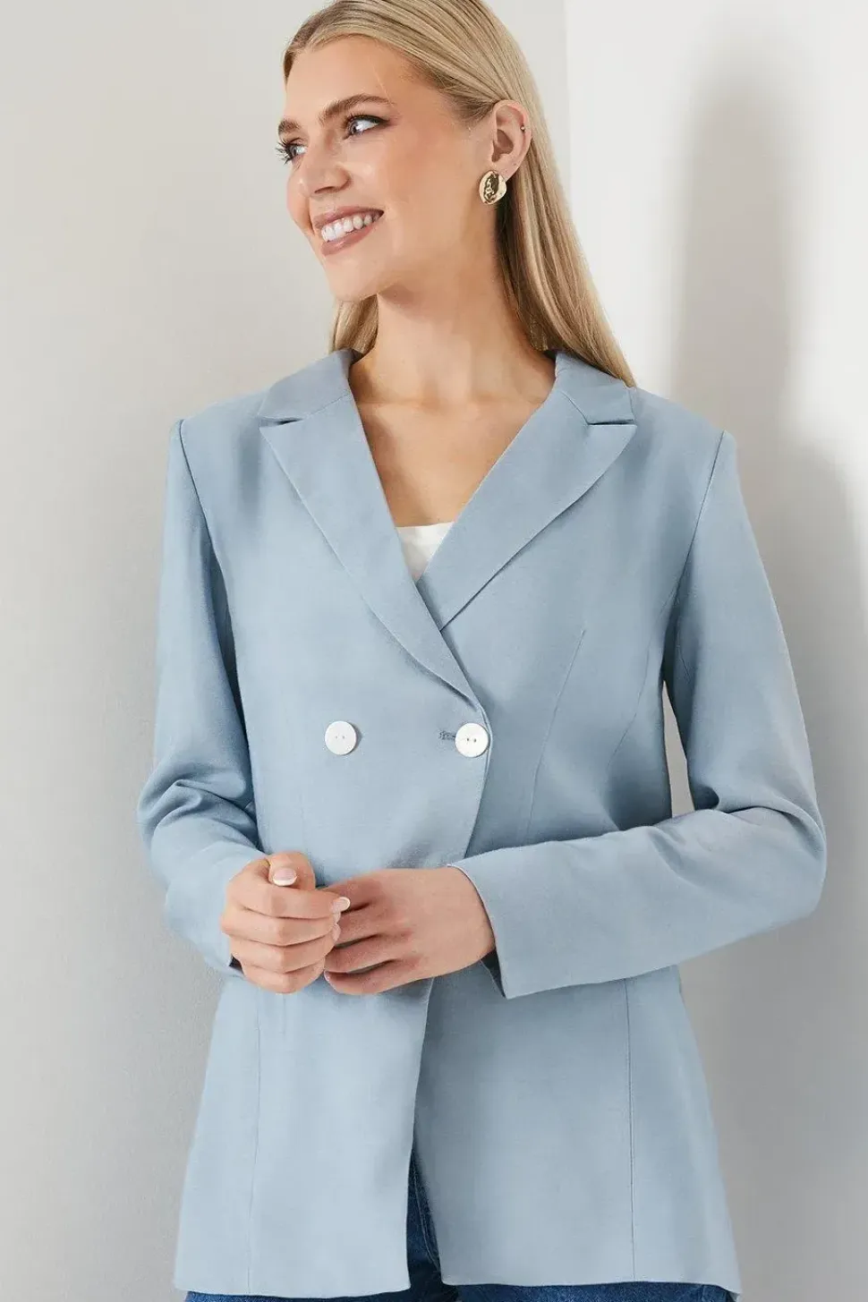 Occasion Button Detail Split Front Double Breasted Blazer