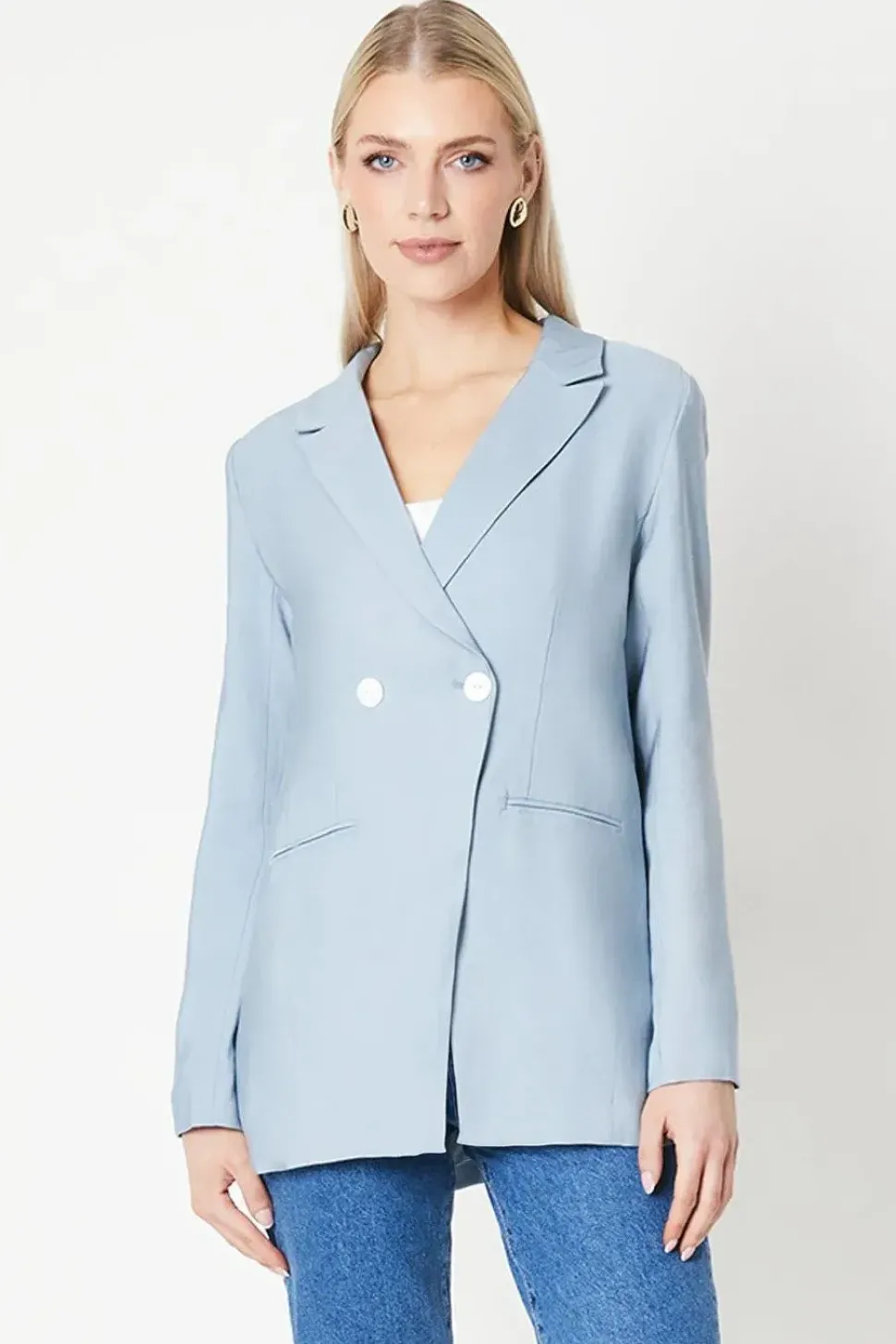 Occasion Button Detail Split Front Double Breasted Blazer