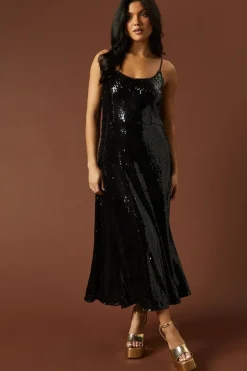 Occasion Clear Sequin Strappy Maxi Dress