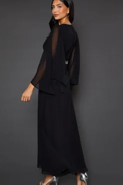 Occasion Embellished Cape Sleeve Maxi Dress