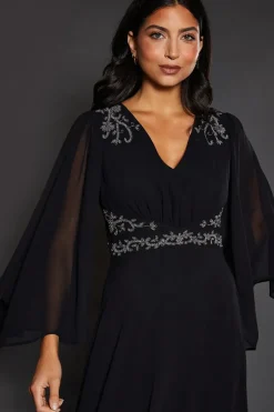Occasion Embellished Cape Sleeve Maxi Dress