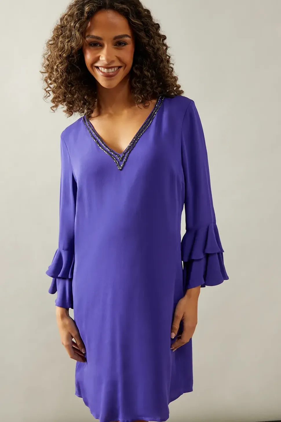 Occasion Embellished Ruffle Shift Dress