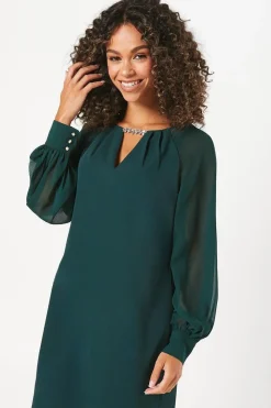 Occasion Embellished Sequin Chiffon Sleeve Shift Dress