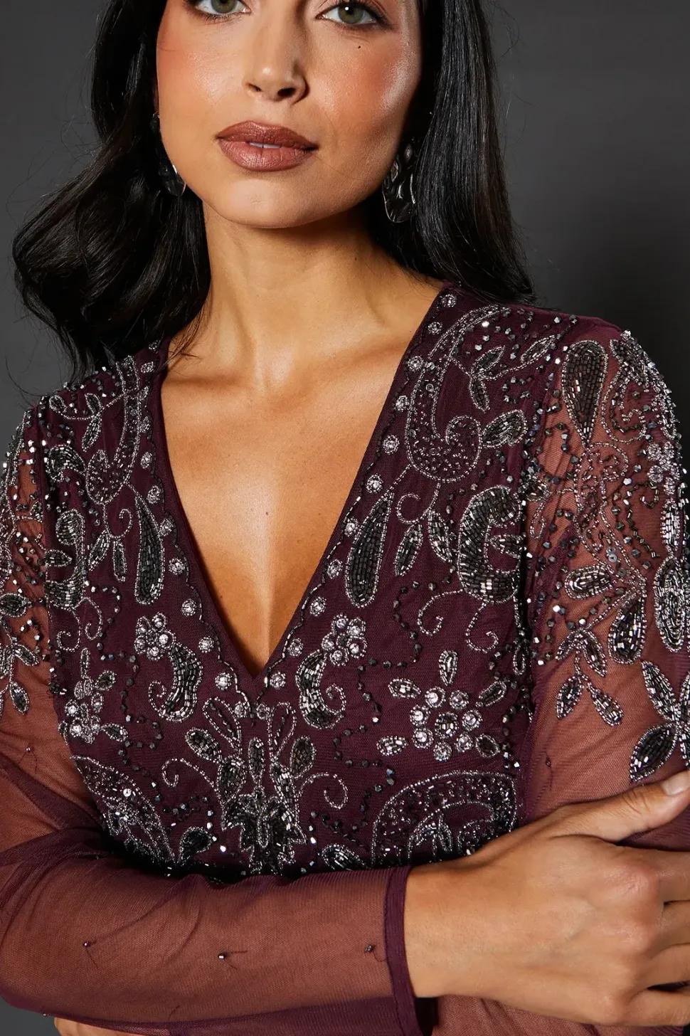 Occasion Embellished Sequin Mesh Maxi Dress