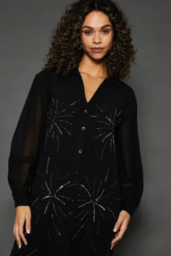 Occasion Embellished Sequin Midi Shirt Dress