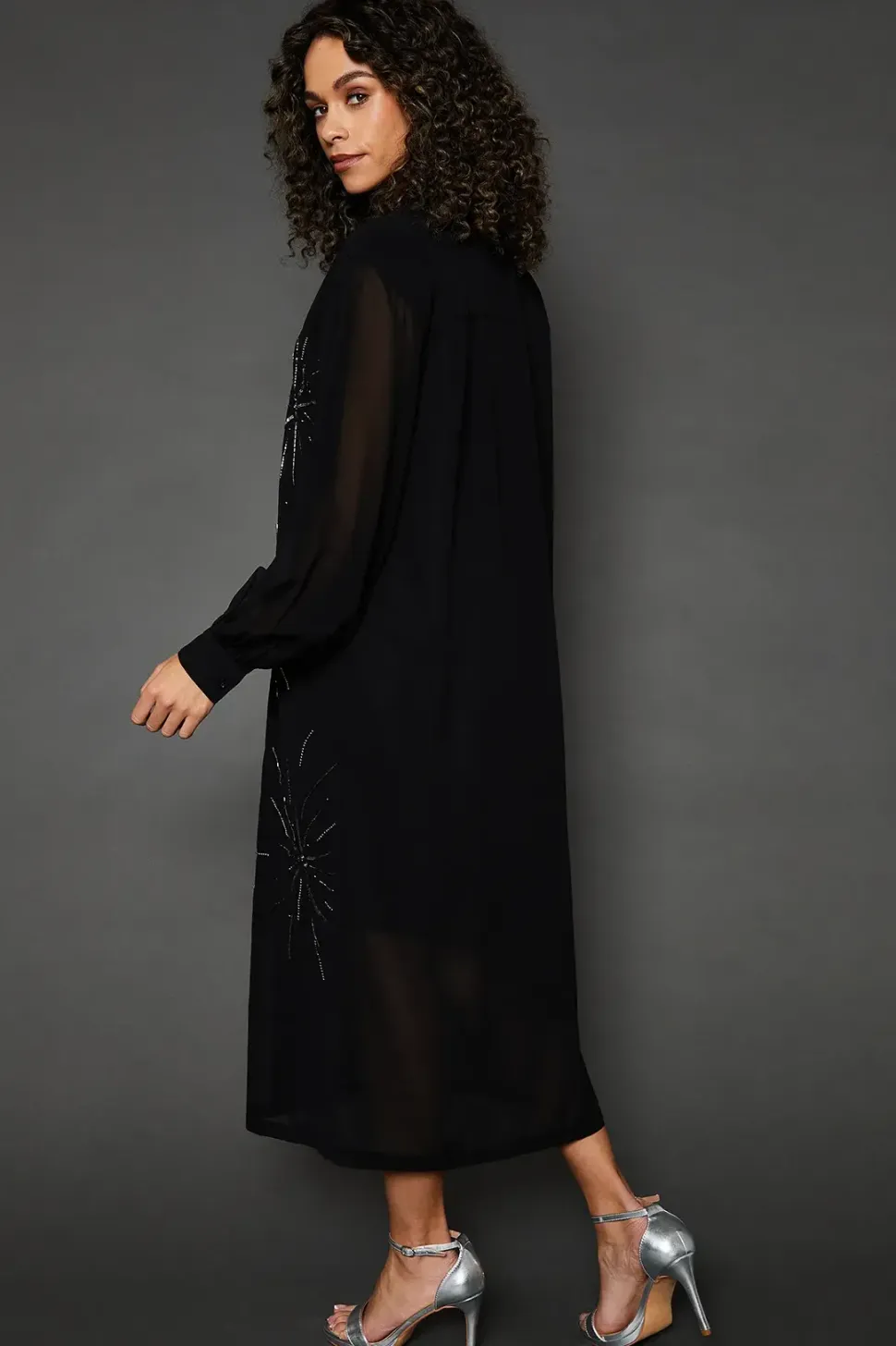 Occasion Embellished Sequin Midi Shirt Dress