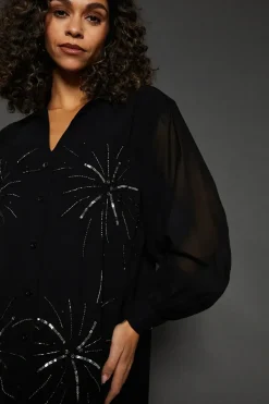 Occasion Embellished Sequin Midi Shirt Dress
