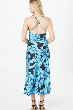 Occasion Feather Print Satin Strappy Midaxi Dress