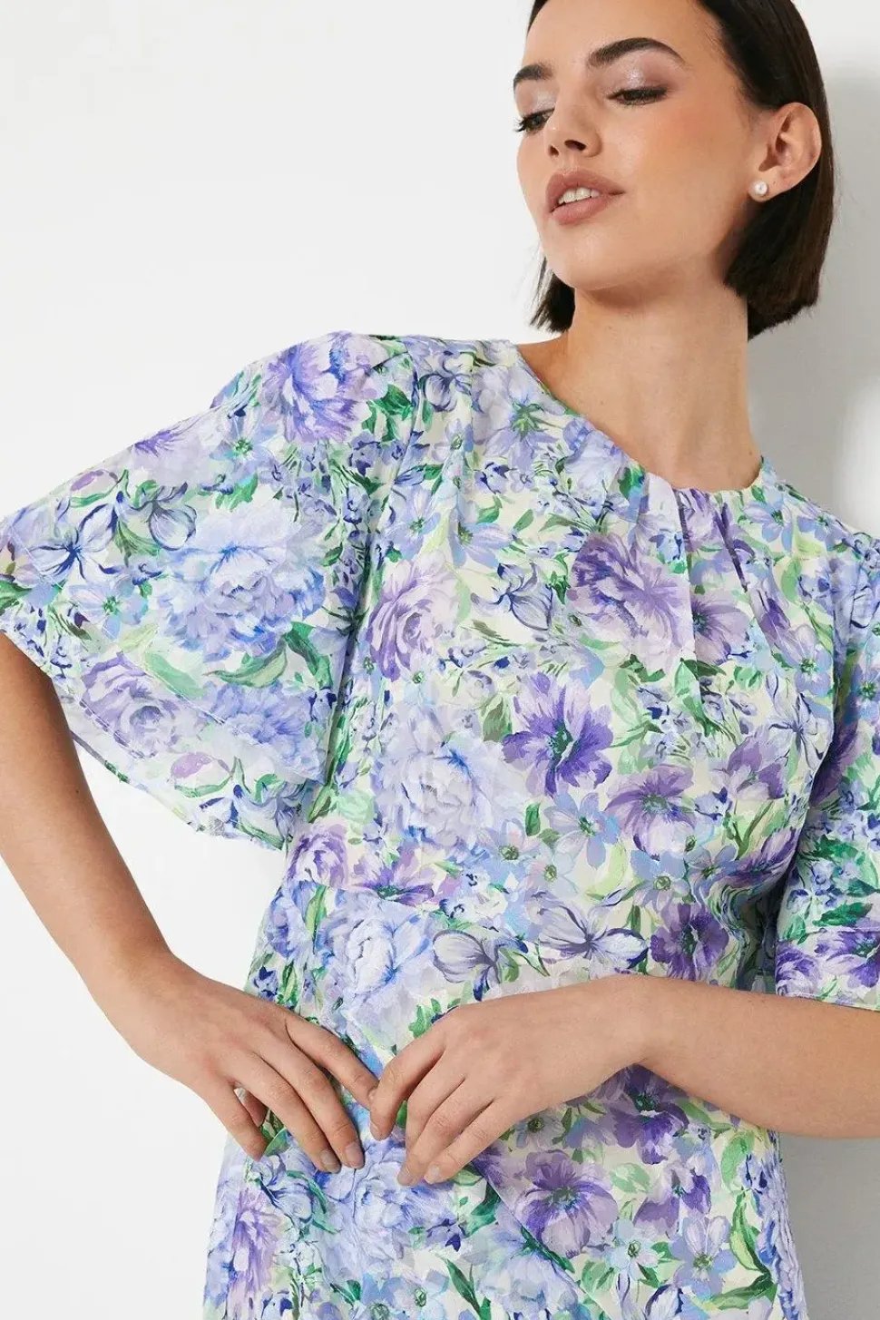 Occasion Floral Asymmetric Ruffle Jacquard Midi Dress
